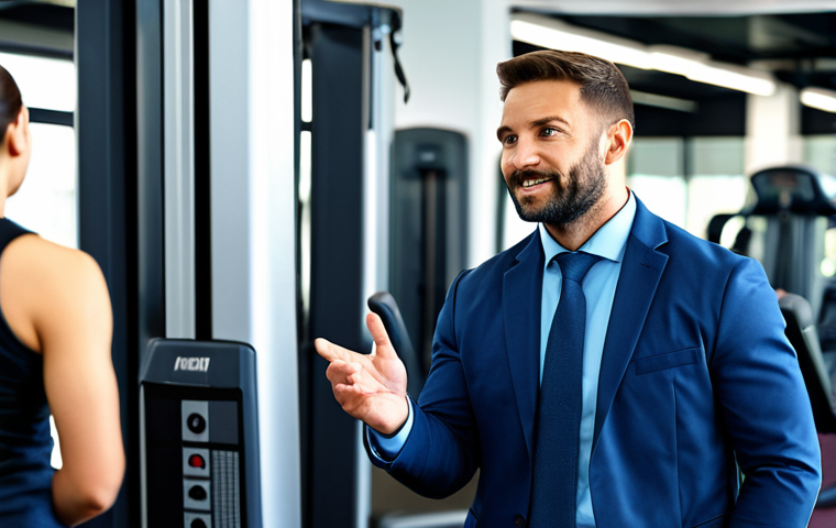 피트니스 경영사 필수 능력 및 스킬 - Empathetic Gym Manager**
"A friendly and approachable gym manager, fully clothed in professional bu...