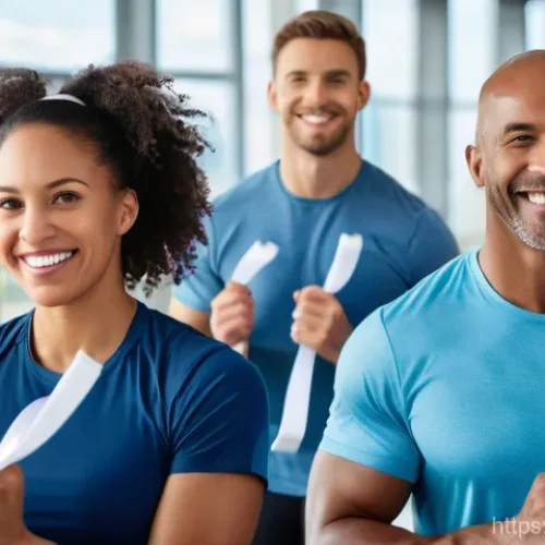 Home 22 피트니스 경영사와 기업 협업 사례 - **Corporate Wellness in Action:** A vibrant, modern corporate fitness center filled with diverse emp...